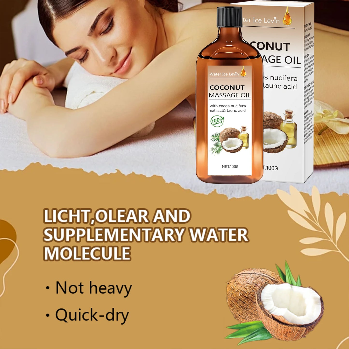 Coconut Massage Oil with Lemongrass | Lightweight Moisturizing Body Oil for Soft, Smooth Skin