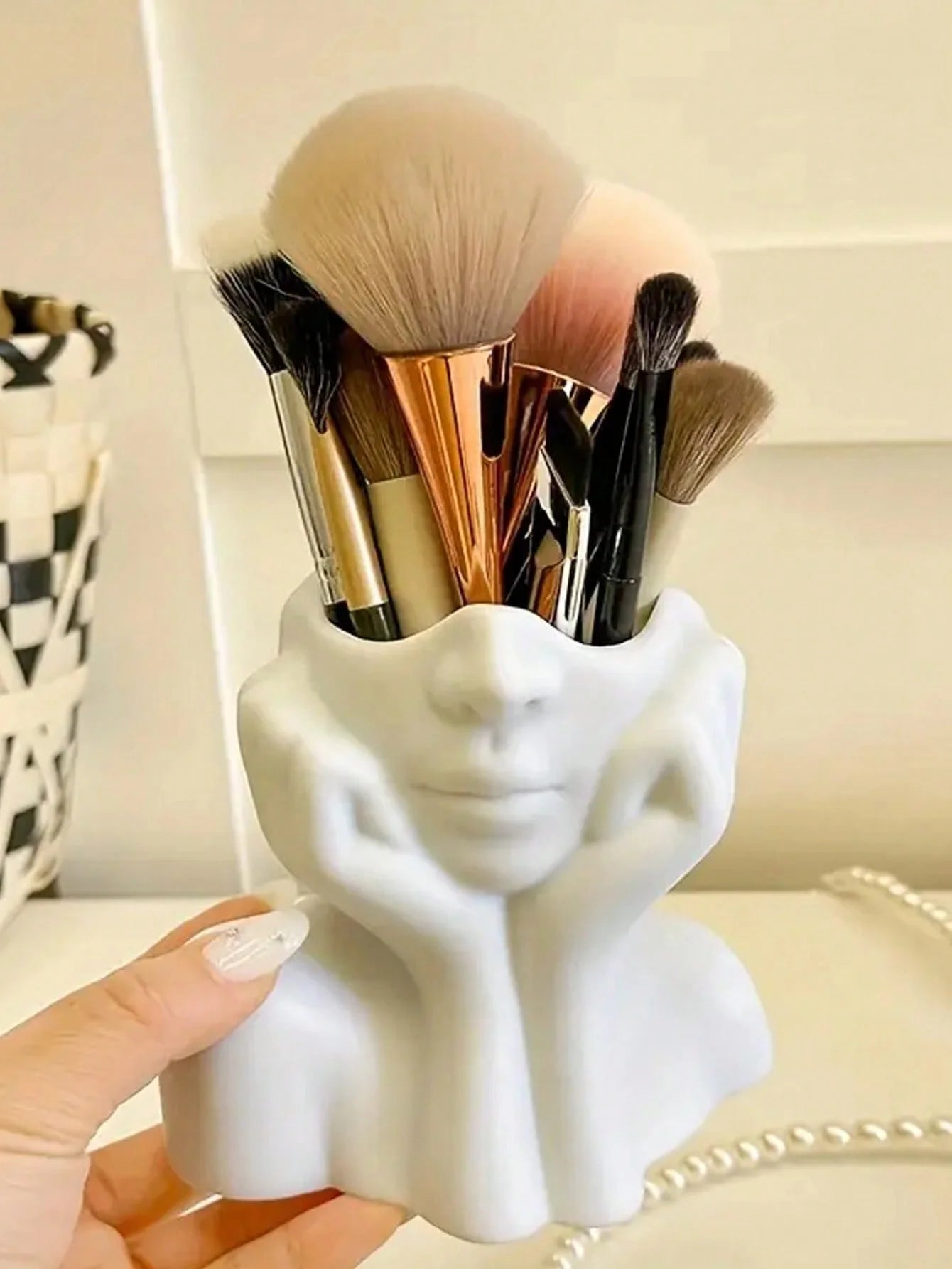 Human Face Makeup Brush Holder & Desktop Organizer