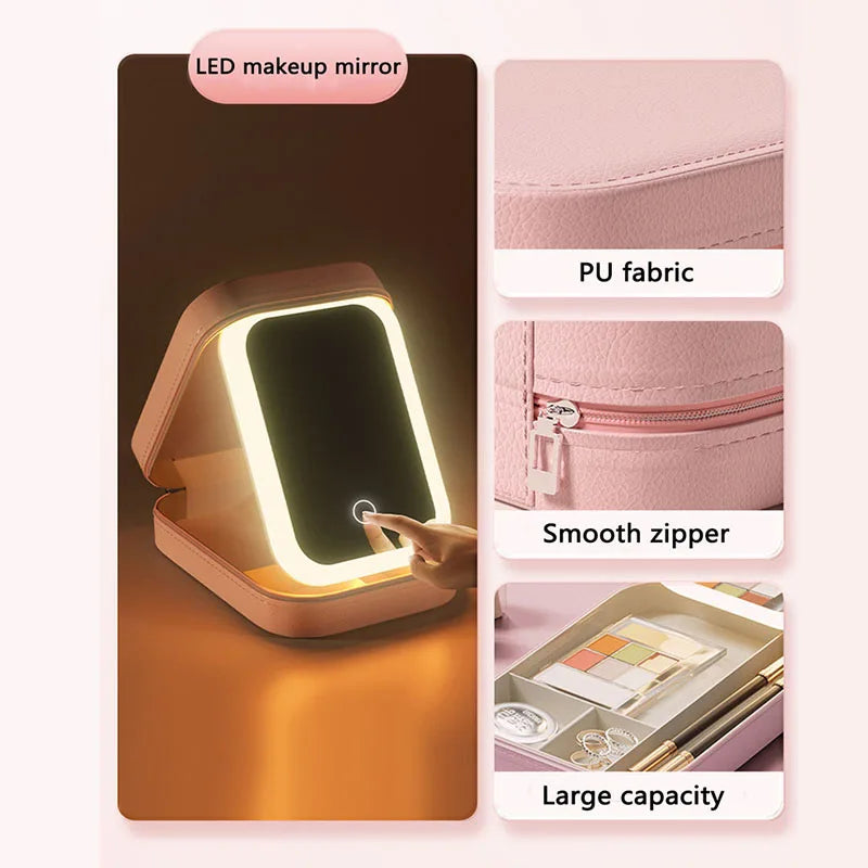 LED Makeup Bag with Mirror – Travel Cosmetic Organizer