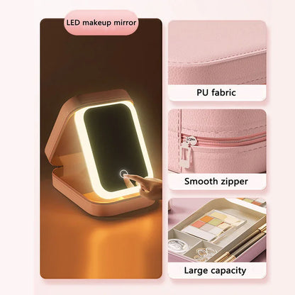 LED Makeup Bag with Mirror – Travel Cosmetic Organizer